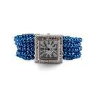 VistaBella New Blue Bead Stretch Band CZ Womens Bracelet Watch