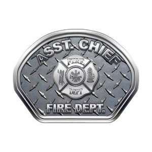 Firefighter Fire Helmet Front Face Assistant Chief Diamond Plate Decal 