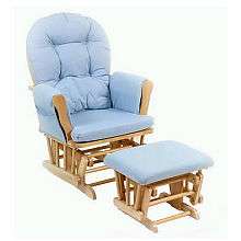 Storkcraft Hoop Glider & Ottoman Natural with Blue Cushions 
