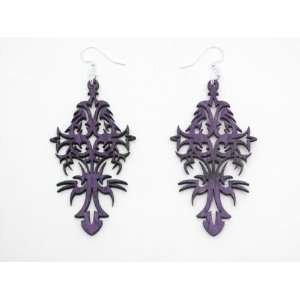  Purple Tribal Cross Wooden Earrings GTJ Jewelry