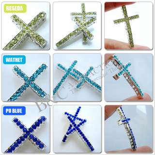  Side Ways Crystal Rhinestones Cross Bracelet Connector Charm Bead 1pcs