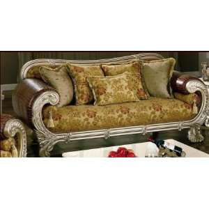  ST3300S Strasbourg Sofa with Leather in Metallic Silver 
