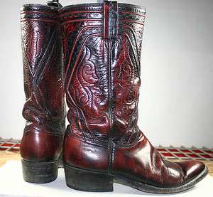   ROCKABILLY VINTAGE LEATHER WESTERN/COWBOY BOOTS MENS sz 8 C STOVEPIPE
