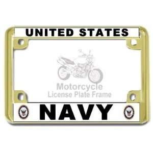     US Navy USN Gold Metal Motorcycle License Plate Frame: Automotive