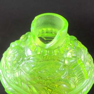 Antique Vaseline Uranium Glass Perfume Bottle Thistles Roses Shamrocks 