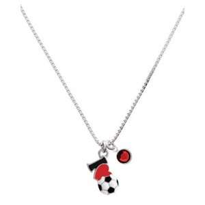 love Soccer   Red Heart Charm Necklace with Siam Swarovski Crystal 