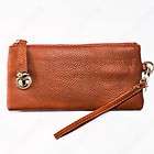   Real Cowhide Leather Purse Wristlet Clutch Evening Bag Handbag Brown