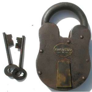  Huge Cast Iron Working Winchester Padlock Lock with Keys 