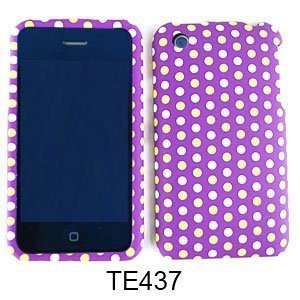 APPLE IPHONE 3G 3GS RUBBERIZED PURPLE POLKA DOT HARD SNAP ON FRONT AND 