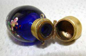 RARE ANTIQUE CHATELAINE ENAMEL PERFUME/SCENT BOTTLE Victorian vial 