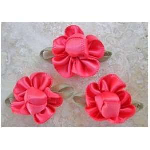 30pc Hot Pink Satin Ribbon Flowers Appliques Embellishments A18 Arts 