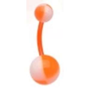 Bioflex Belly Button Navel Ring with Orange and White Hazard Balls Non 