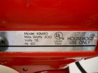 Kitchen Aid Red Stand Mixer Ultra Power 4.5 Quart w/ Attachments KSM90 