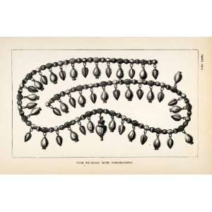  1878 Wood Engraving Cyprus Necklace Pomegranate Seed Jewelry 