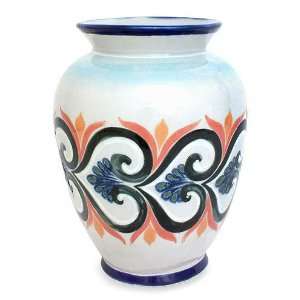 Stoneware ceramic vase, Fiery Blue Hearts 