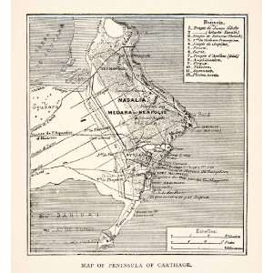  1895 Print Map Peninsula Carthage Magalia Megara Neapolis 