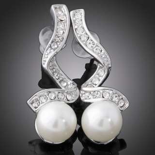 ARINNA Swarovski Crystal W gold GP pearl shape Earrings  