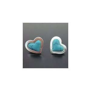    Designer Inspired Turquoise Stone Heart Post Earrings: Jewelry