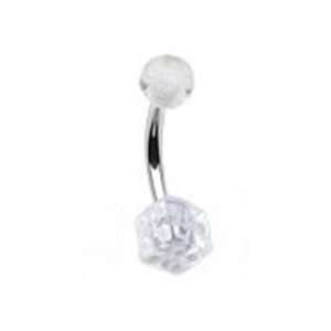  Clear Dice Belly Button Navel Ring with Surgical Steel Bar 