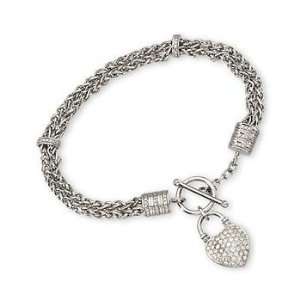  1.10 ct. t.w. Diamond Heart Bracelet In Sterling Silver 