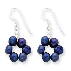  Sterling Silver Dark Blue Cultured Pearl Earrings: Jewelry
