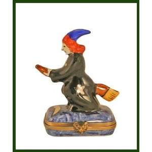 HALLOWEEN WITCH ON BROOM FRENCH LIMOGES BOX:  Home 