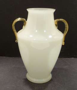 Vintage Bohemian Czech White Vase w/Gold Handles  