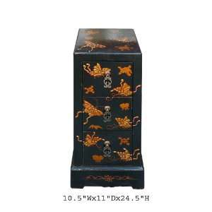    Black Gold Painted Butterfly Leather CD Cabinet