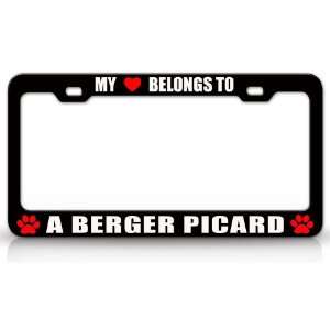   Dog Pet Steel Metal Auto License Plate Frame Tag Holder, Black/White