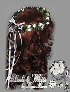 Halo, Bridal Headpiece, Flowergirl Wreath Black & White  