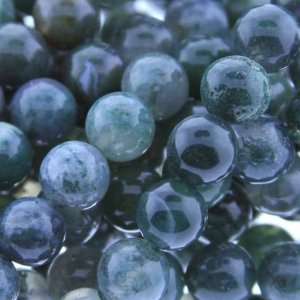 Moss Agate  Ball Plain   8mm Diameter, Sold by 16 Inch Strand with 