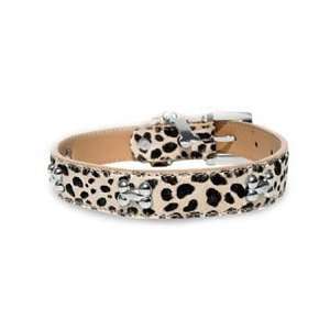 Chromebones Beige Leopard Print Leather Dog Collar with Sleek Dog 