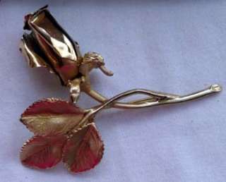 Vintage Coro Craft Large Gold Rose Brooch Pin w/ box  