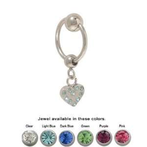  Captive Bead Belly Ring with Dangling Heart   PF21 10 