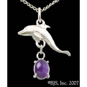  Dolphin Gemstone Necklace, Sterling Silver, Amethyst set 