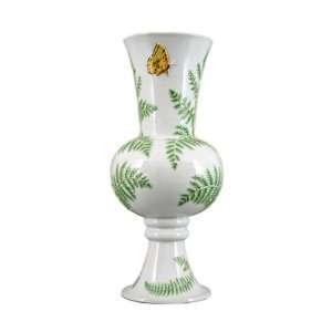 Butterfly Garden Pattern White and Green Porcelain Vase Stylish Decor 