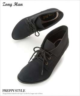   Shoelace Turndown Collar Shoelace Ankle Med Heels Boots in Black
