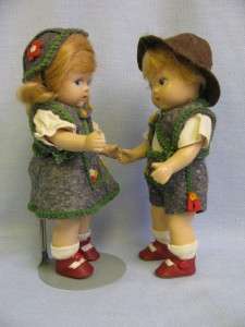   Ink Spot Tags TODDLES c1945 TYROLEAN Boy & Girl Dolls PAIR  