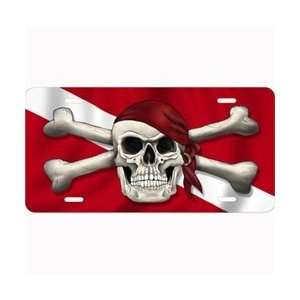 New Salty Bones Scuba Diving License Plate   Skull on Dive Flag with 