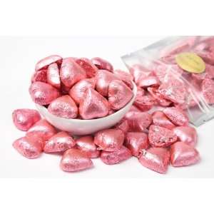 Bright Pink Foiled Milk Chocolate Hearts (1 Pound Bag)  