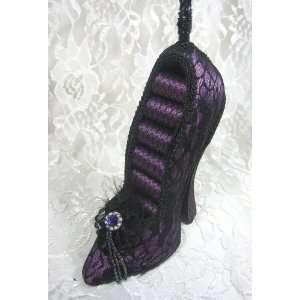  Victorian Lace Shoe Ring Holder with Jewelry Hangers   Purple Shoe 