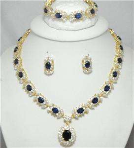 18k 14k gf $10,995 Sapphire Blue Bracelet Earrings Necklace Gold 