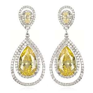  Double Frame Canary CZ Pear Drop Earring: CHELINE: Jewelry
