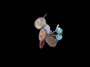 Auth.Native American Indian Silver/Inlay Songbird Pin  