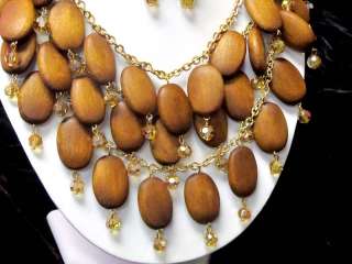   WOODEN MULTI LAYER NECKLACE EARRINGS fashion jewelry SET.  