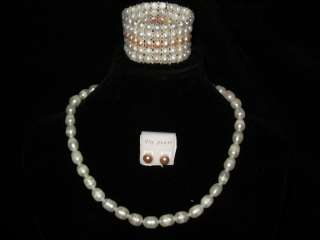   Pearl Set with Stud Earrings, Necklace and 5 Layer Bracelet  