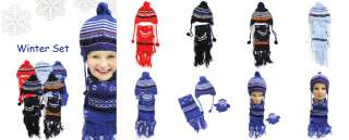 Boys Peruvian Double Sewn 3 Piece Glove, Hat & Scarf Set in 5 Colors: