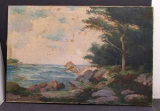   Oil Painting Seascape Rocky Shore Trees Salem CT Listed Artist  