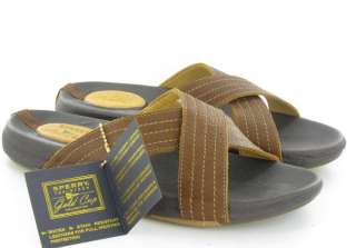 Sperry Top sider Gold Slide Sandal Pebbled Chestnut Mens $80  