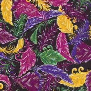 MARDI GRAS FEATHERS PLUMES W/GOLD~ Cotton Quilt Fabric  